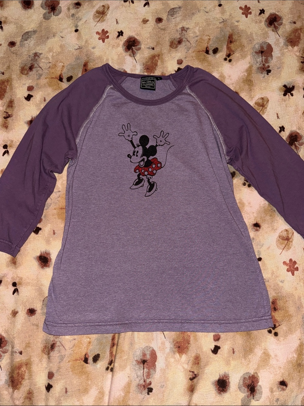 Disney Minnie Mouse Purple Raglan Shirt Made USA Vintage- Youth Large